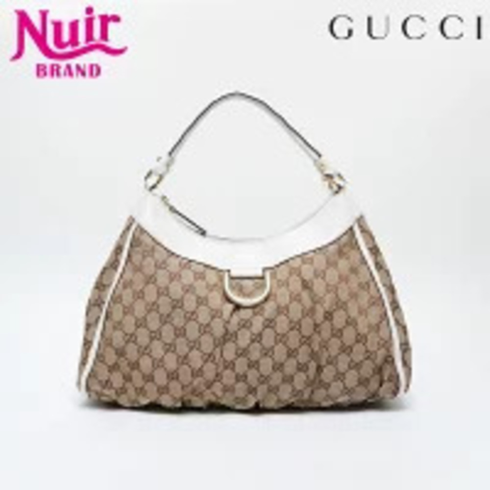 Gucci GG Canvas Abbey Hobo Shoulder Bag Beige